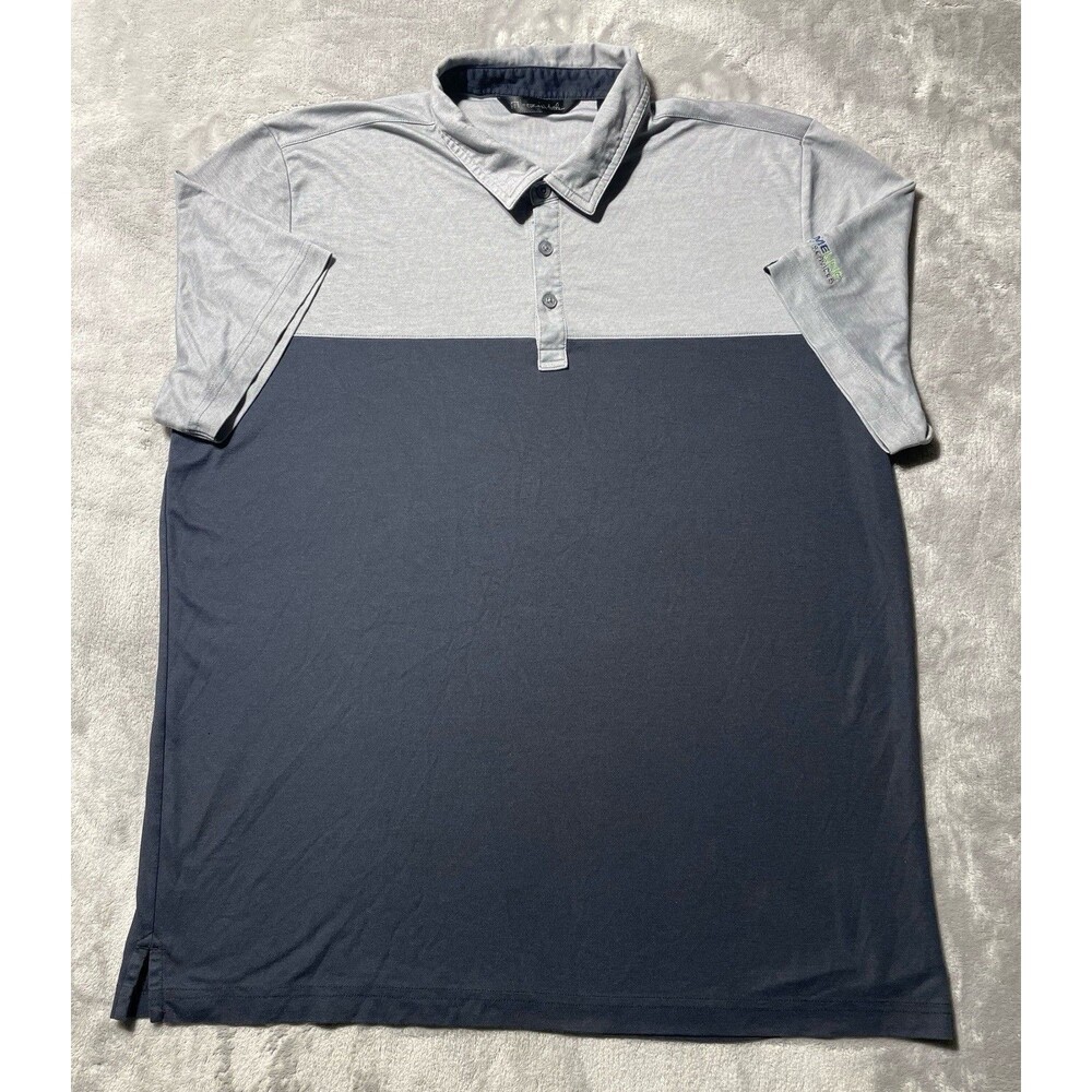 Travis Mathew Polo Men's Gray Navy 3 Button Short Sleeve Golf Performance XL
